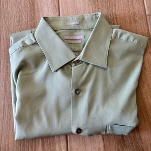 Van Heusen Men's Fitted Pique Dress Shirt Light Green Size 17 Long Sleeve